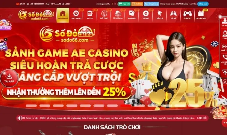 Giao diện trang chủ nhà cái SODO