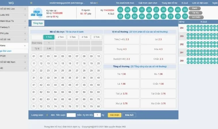 Giao diện chơi game nhanh Keno SODO